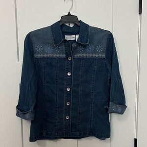 Alfred Dunner Denim Jacket with Embroidered Floral Accents